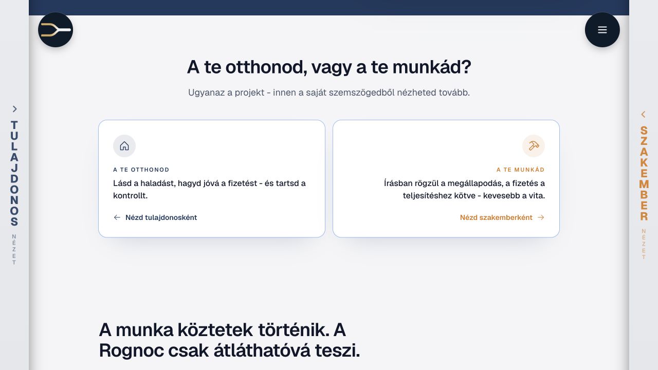 A Rognoc nyitóoldalának tulajdonosi és szakember nézete